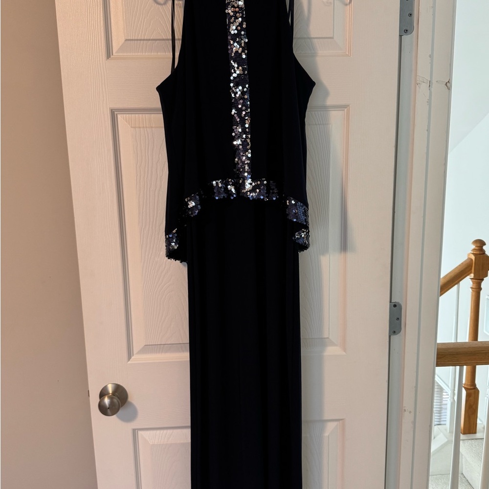 Onyx Navy Blue Gown with Silver Sequins
